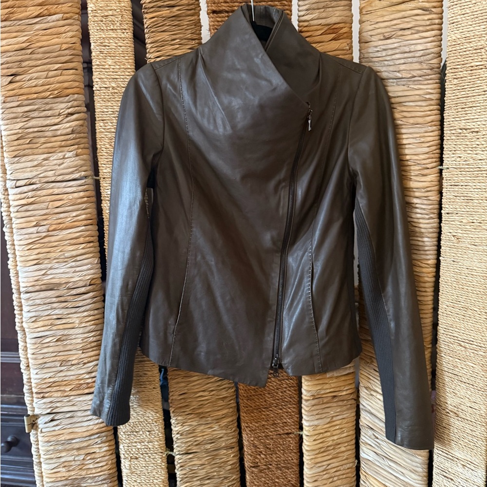 Vince Asymmetrical Brown Leather Jacket